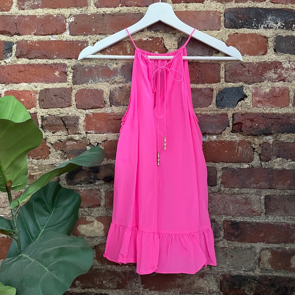 SOLD -Lilly Pulitzer 100% Silk Hot Pink Tank top with Gold details Size XSM